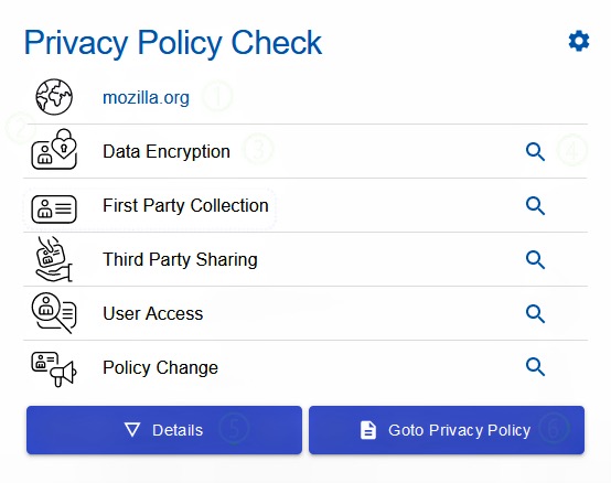 The user interface of Privacy Policy eXplainer (PriX) <a href="#section2">[2]</a>.