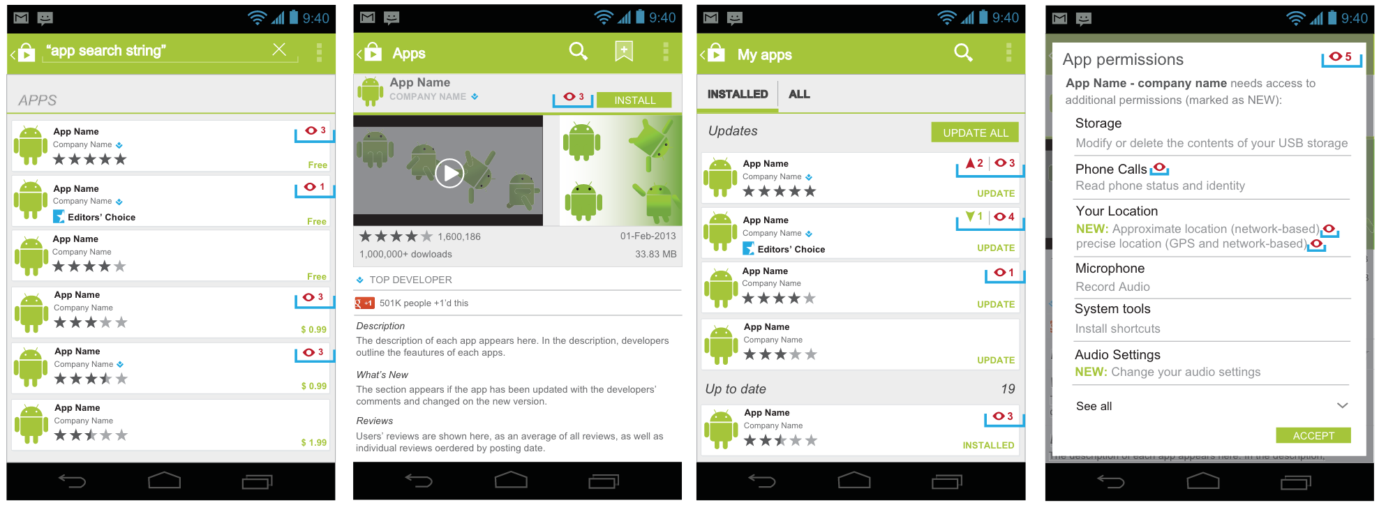 Improved interface when choosing an app, showing the sensitivity score <a href="#section9">[9]</a>.